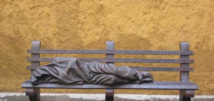 The statue of Jesus that sits at the entrance of the Office of Papal Charities.