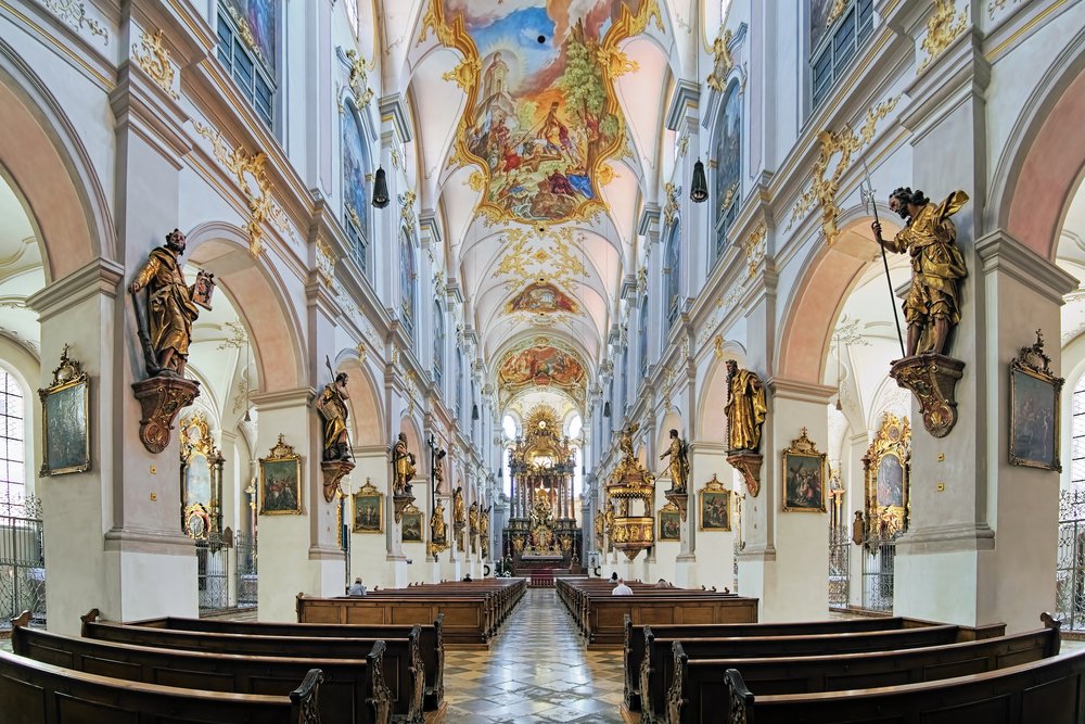 Munich Germany - May 30 2017: Interior Of St. Peter's Church